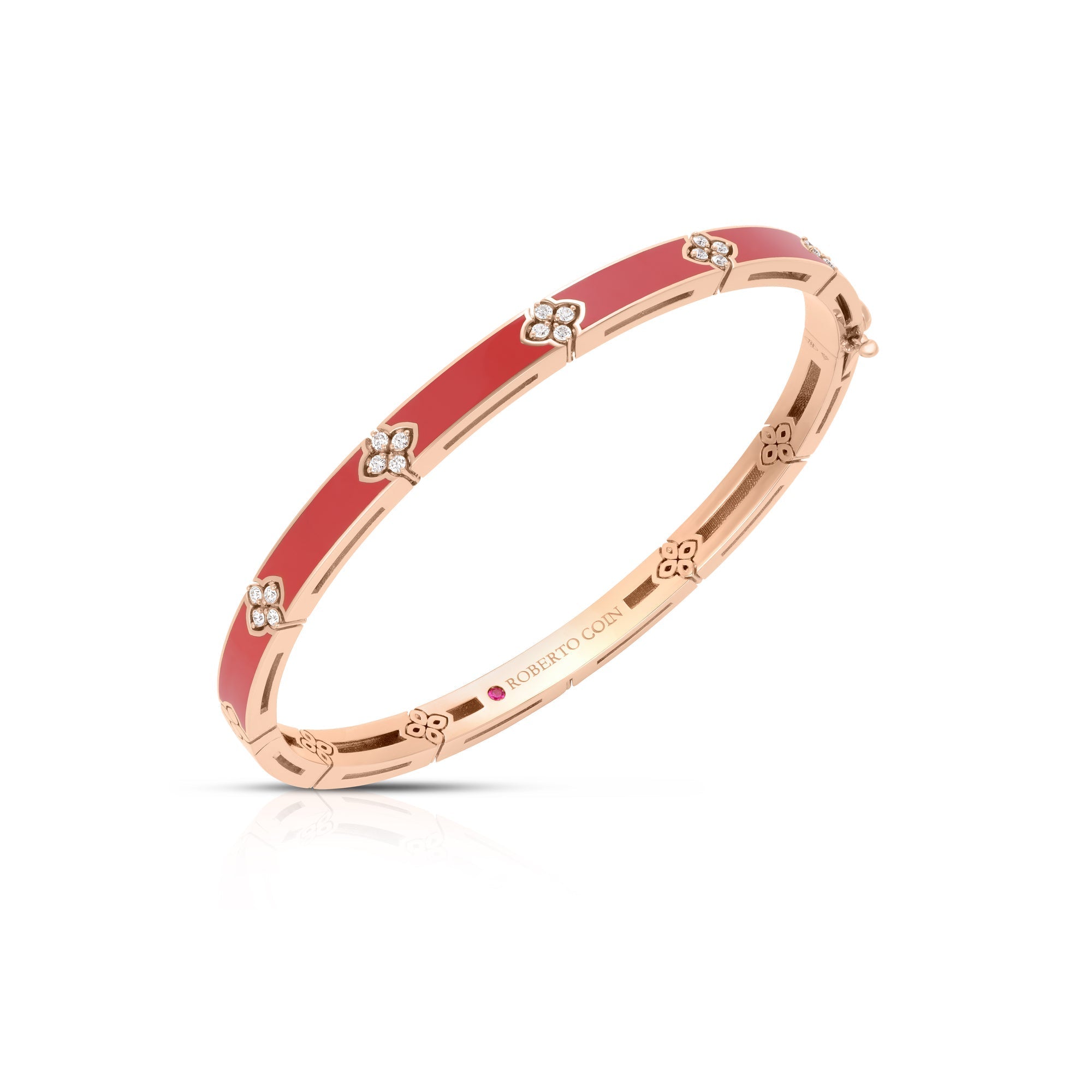 18K Rose Diamond & Coral Enamel Bangle