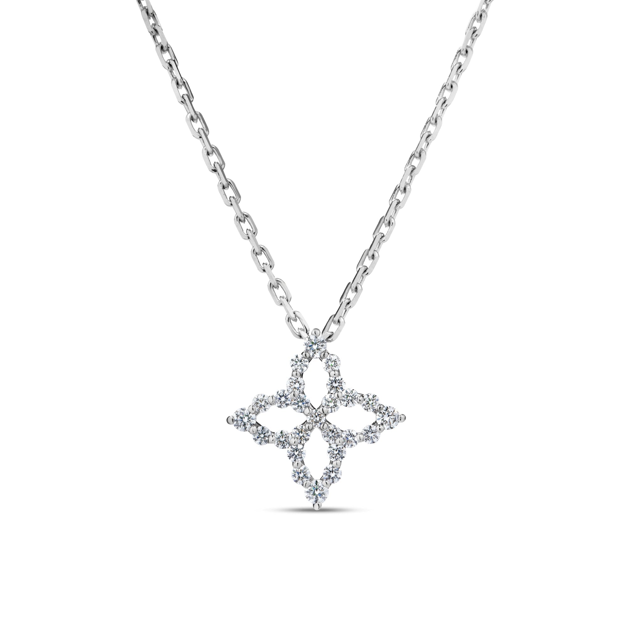 18K White Gold Diamond Small Flower Necklace