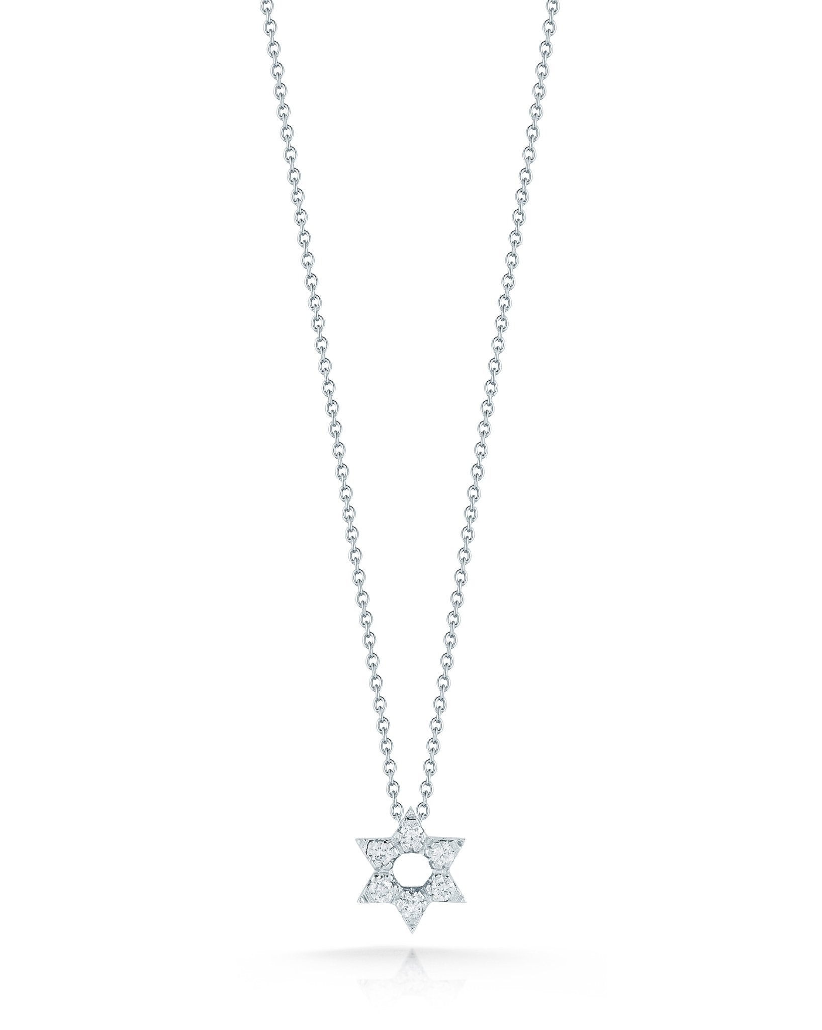 18K White Gold Diamond Star Of David Necklace