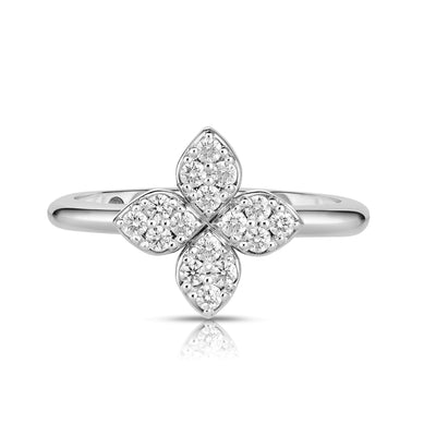 18K White Gold Medium Pave Diamond Flower Ring