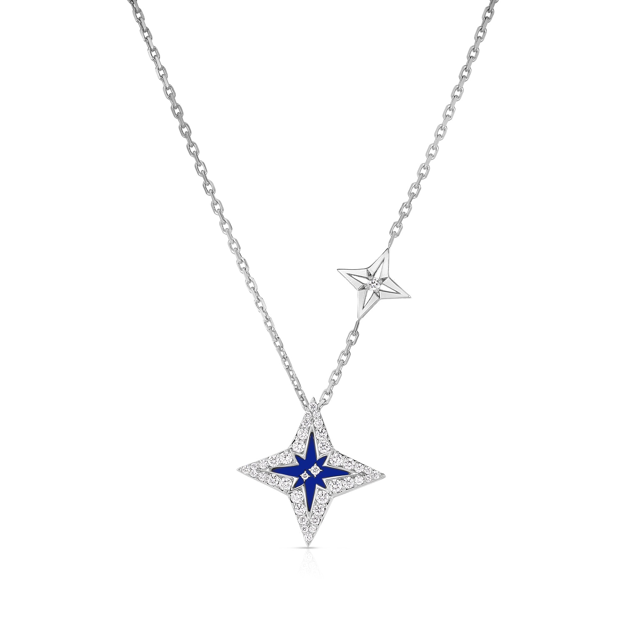 18K White Gold Small Pave Diamond & Blue Ceramic Star Necklace