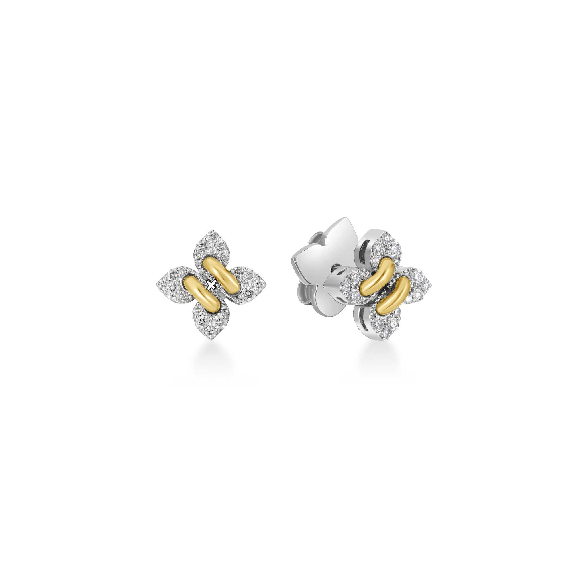 18K White/Yellow Gold Diamond Flower Stud Earrings