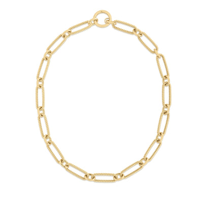 18K Yellow Gold Alternating Fluted Paperclip & Oval Link Necklace