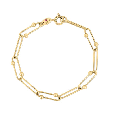 18K Yellow Gold Alternating Paperclip With Spheres Link Bracelet