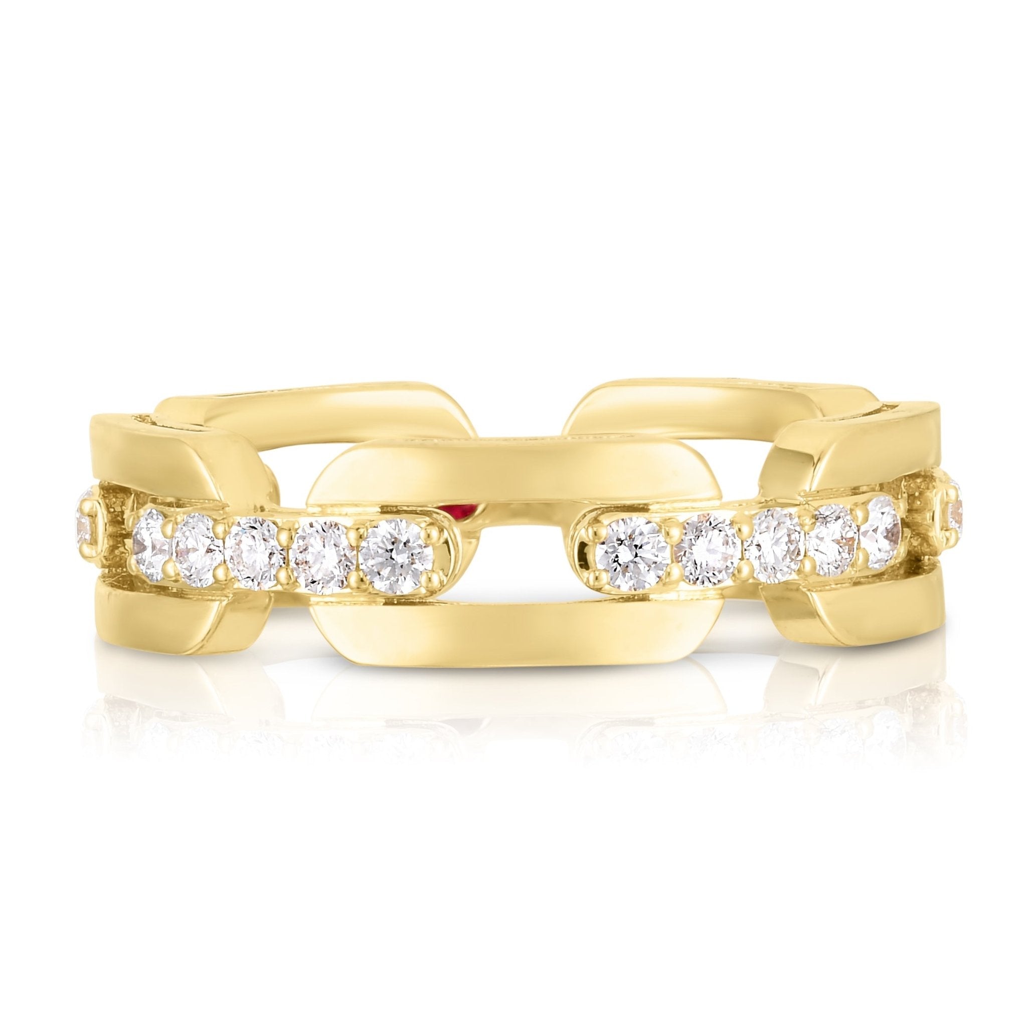 18K Yellow Gold Hard Chain Link Diamond Ring