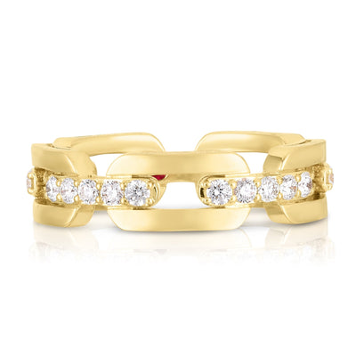 18K Yellow Gold Hard Chain Link Diamond Ring