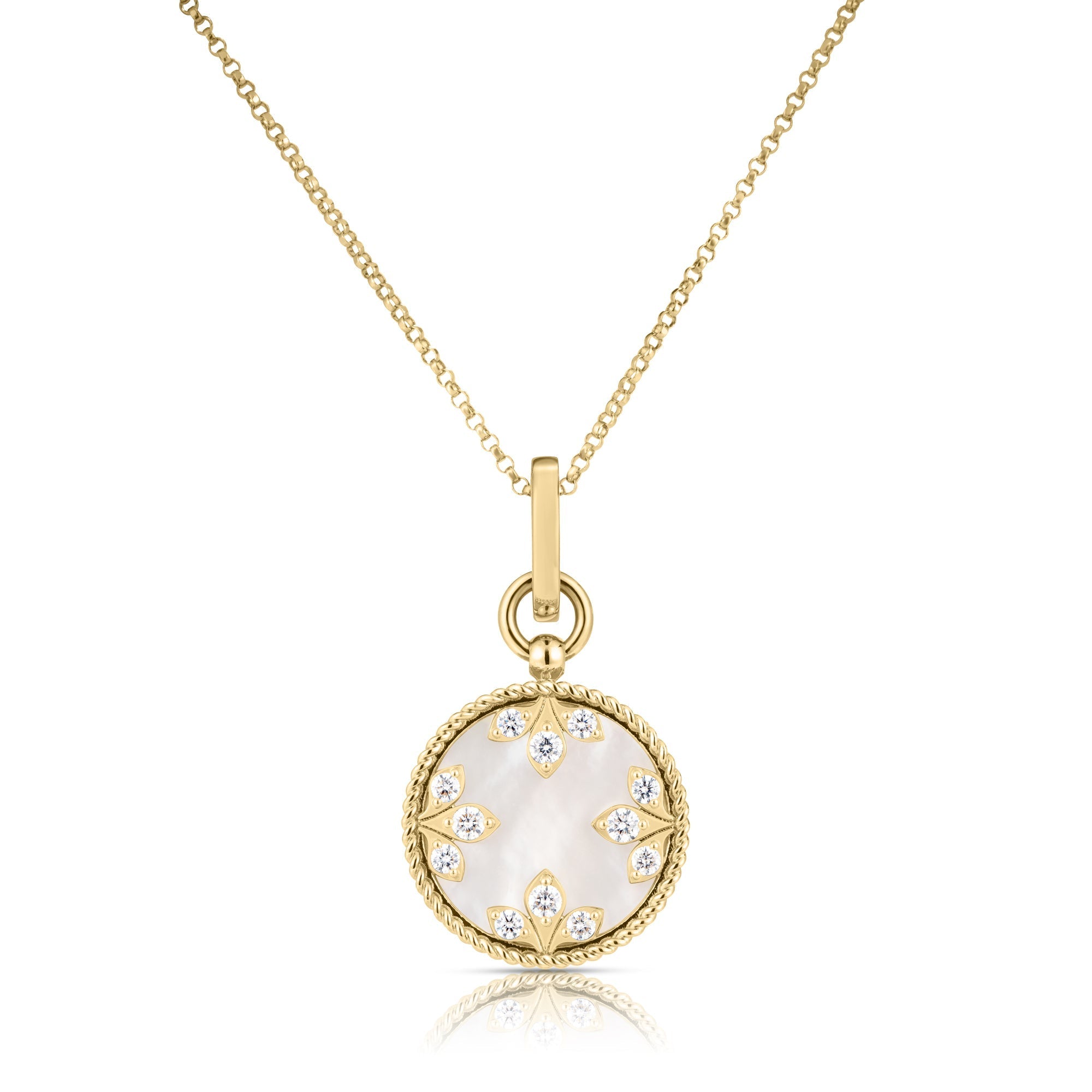18K Yellow Gold Medium Diamond & Mother Of Pearl Necklace