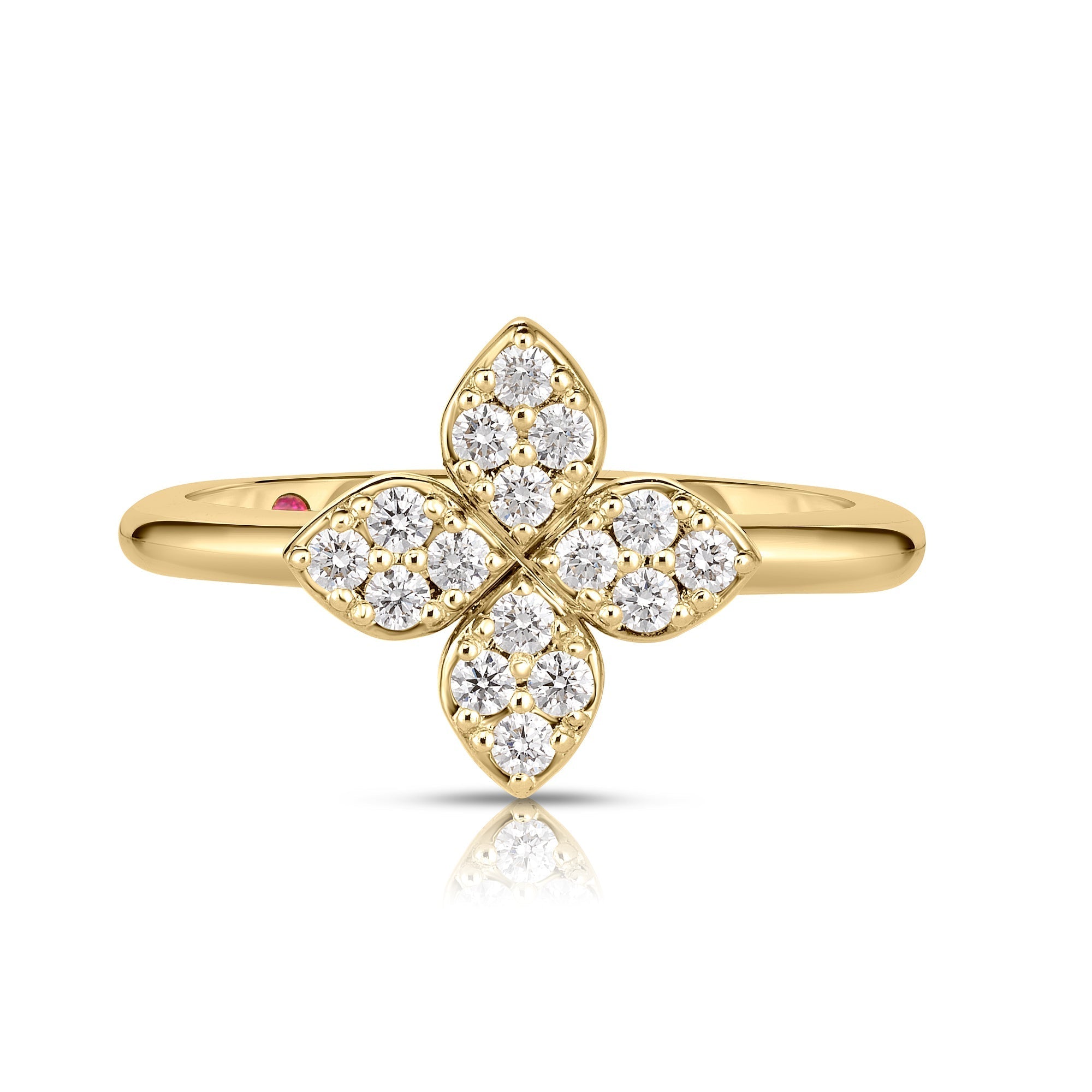 18K Yellow Gold Medium Pave Diamond Flower Ring