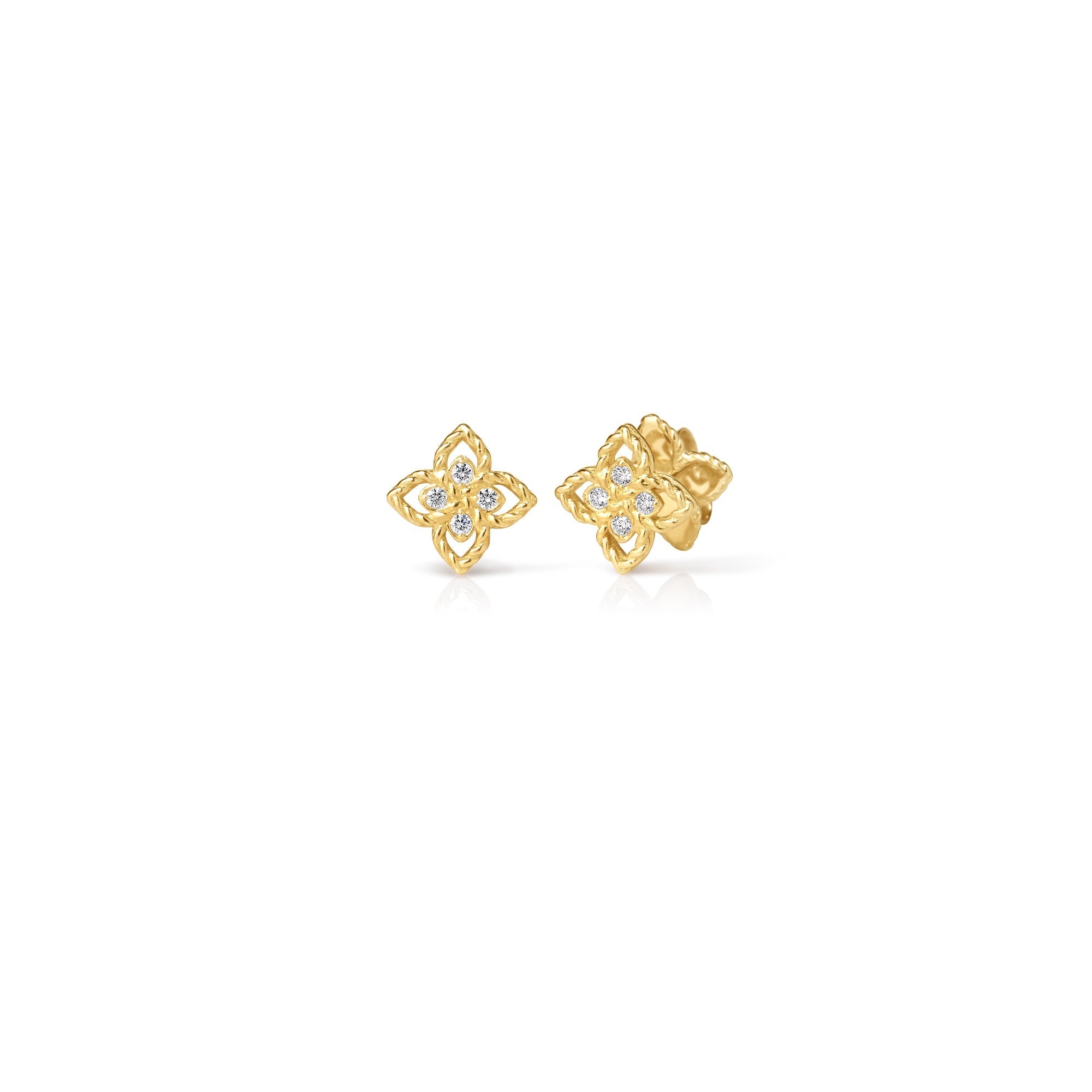 18K Yellow Gold Princess Flower Mini Diamond Stud Earrings