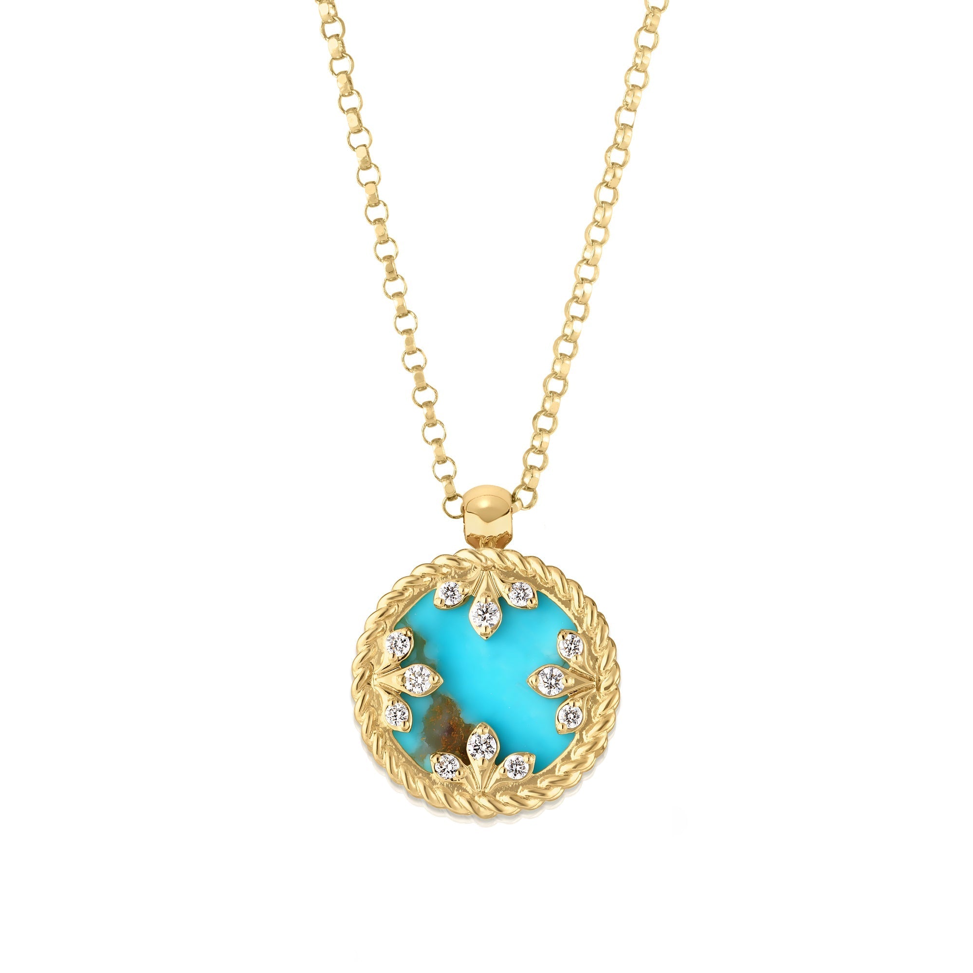 18K Yellow Gold Small Diamond & Turquoise Necklace