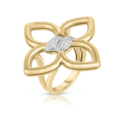 18K Yellow/White Gold Medium Diamond Flower Ring