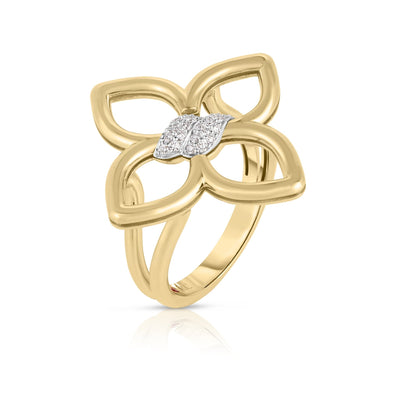 18K Yellow/White Gold Small Diamond Flower Ring