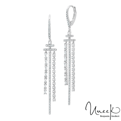 14K White Gold Dangling Diamond Earrings