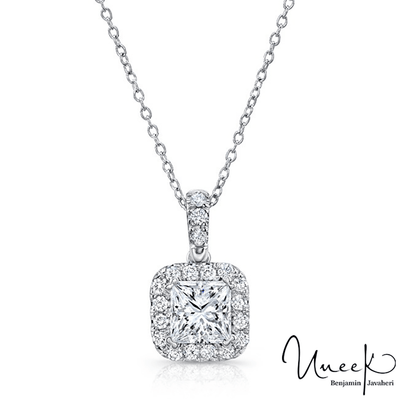 14K White Gold Princess-Cut Diamond Halo Pendant