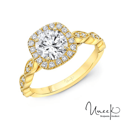 14K Yellow Gold Round Diamond Engagement Ring