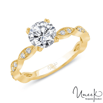 14K Yellow Gold Round Diamond Engagement Ring