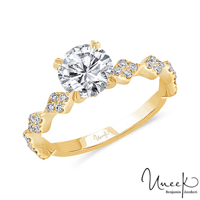 14K Yellow Gold Round Diamond Engagement Ring