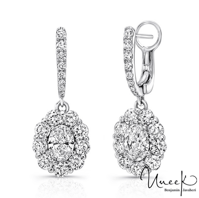 18K White Gold Oval Diamond Drop Earrings
