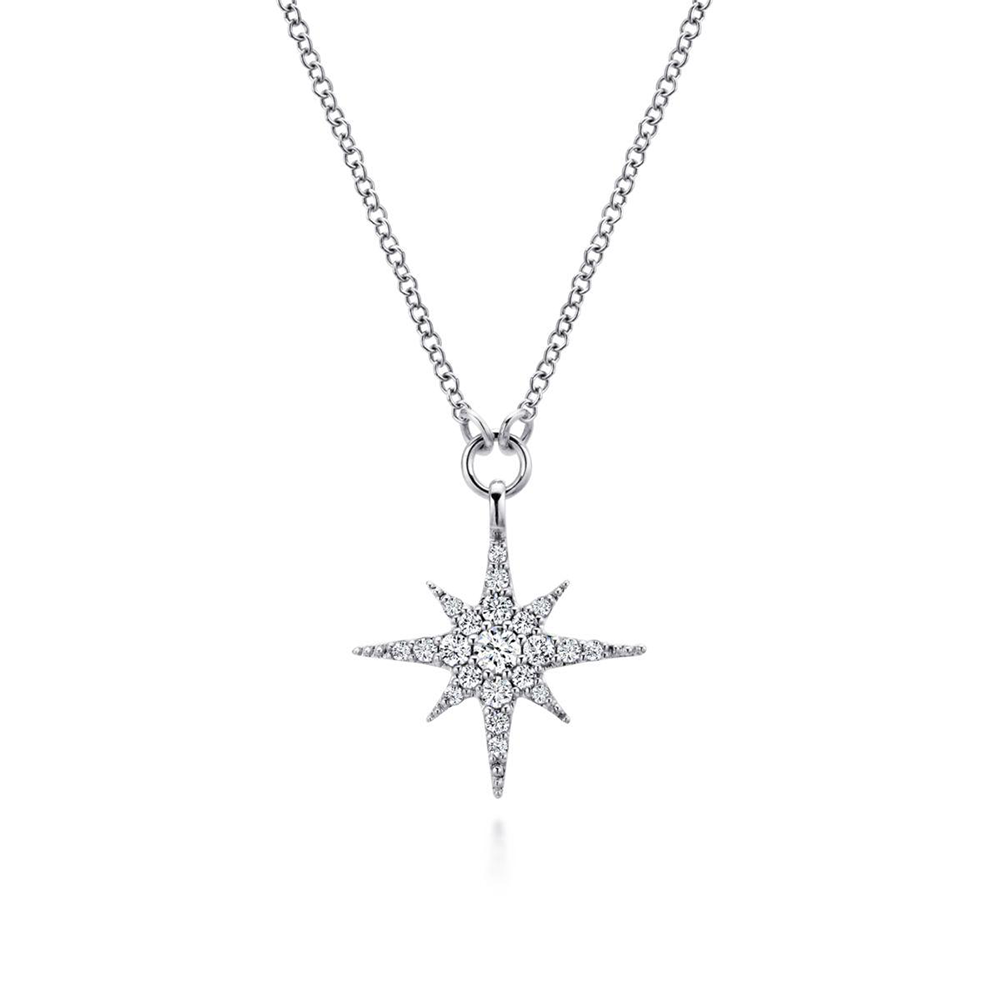 White Gold Diamond Starburst Pendant Necklace