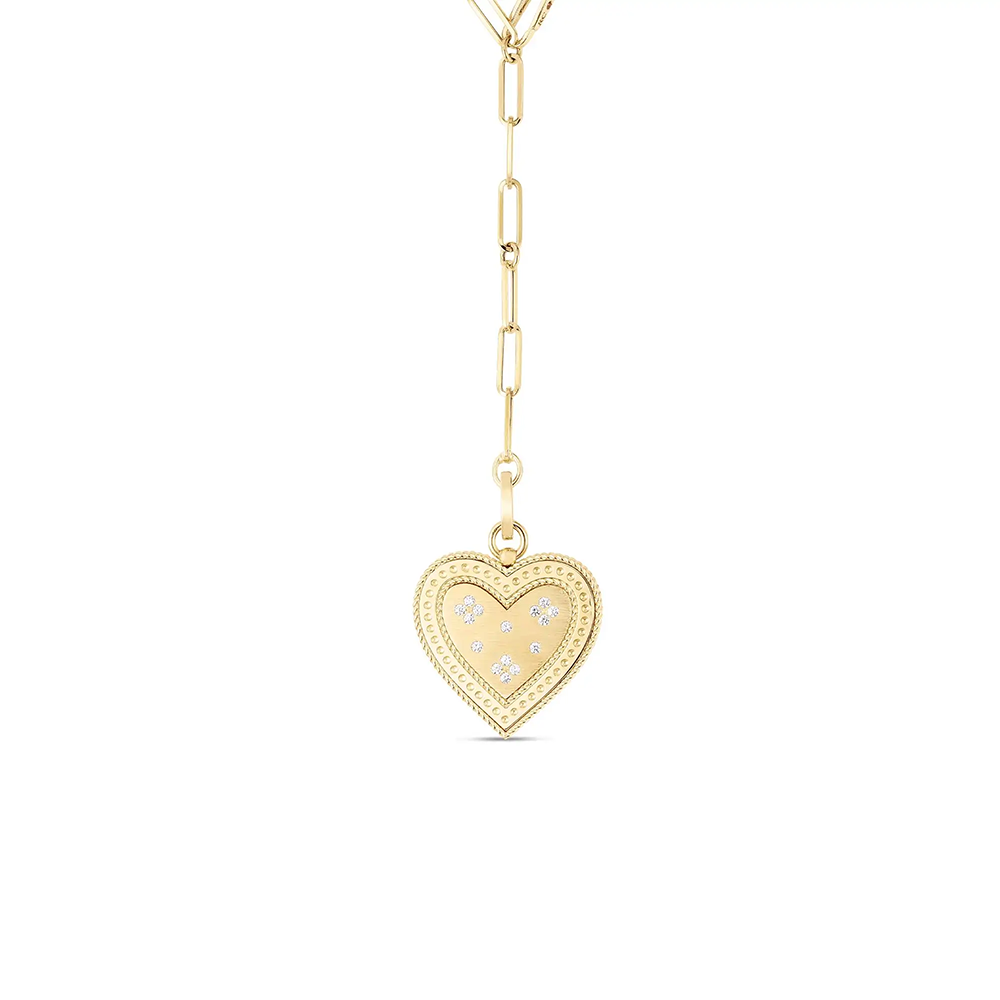 18K Large Diamond Heart Medallion Necklace