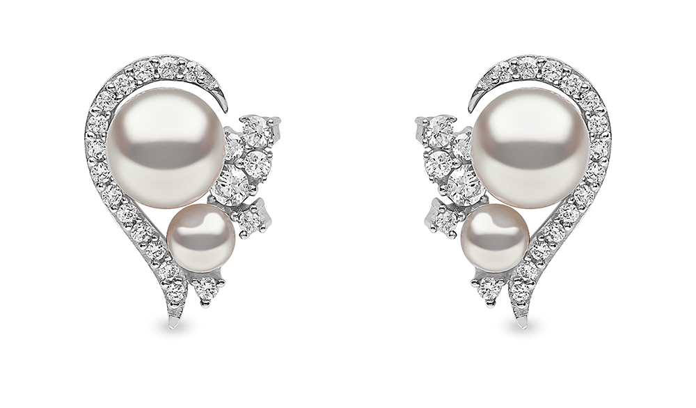 Freshwater Pearl and Diamond Stud Earrings