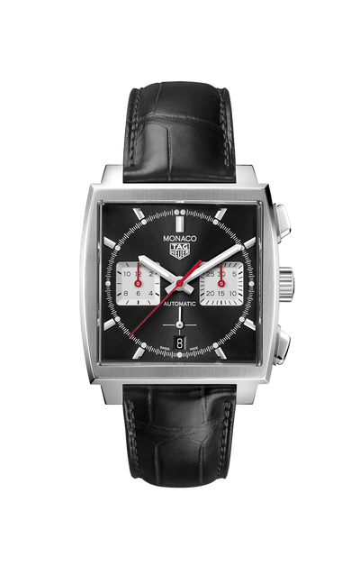 Monaco Heuer 02 Black Leather Automatic Chronograph